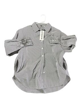 NWT LEMAFER Pinstripe Oversized Cotton Blend Puff Sleeve Blouse Size XS